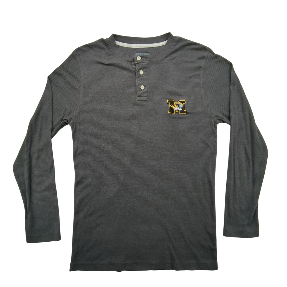 Missouri Tigers Shirt Mens Medium Section 101 Majestic Long Sleeve Henley NCAA